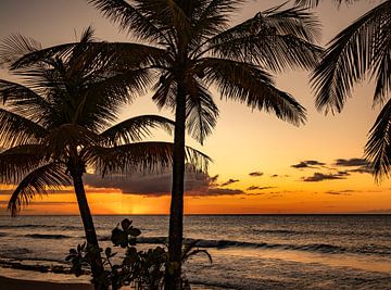 Zonsondergang op tropisch eiland Guadeloupe.