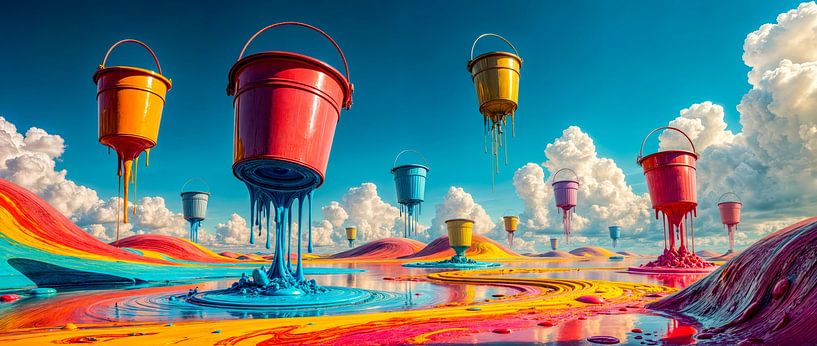 Schwebende Eimer - Der Tanz der Farben von Klaus Tesching - Art-AI