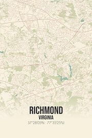 Alte Karte von Richmond (Virginia), USA. von Ortsdrucke