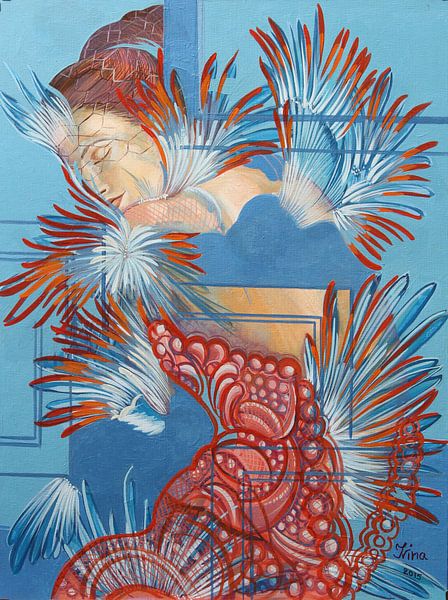 Robe rouge et mésanges par Irina Corduban