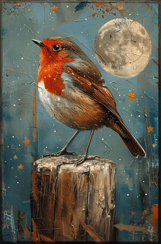 Roodborstje bij Maanlicht