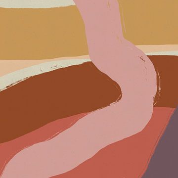 Abstracte lijnen in geel, terra, roze, koraal. van Dina Dankers