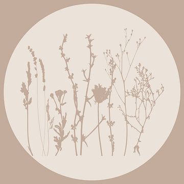 Scandinavische weide Minimalistische wilde bloemen in beige nr. 2 van Dina Dankers