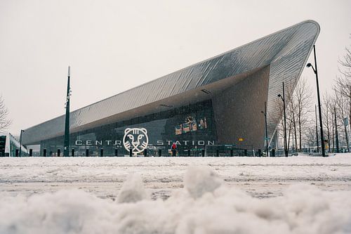 Rotterdam Central Station in the snow