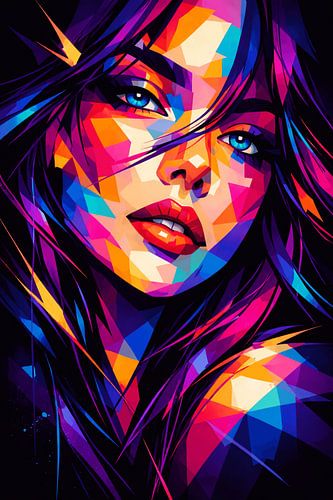 Neon Prism Muse Un portrait pop art géométrique aux multiples facettes