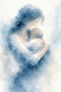 Moment intime d'amour maternel (AI) (maman, petit, bébé, enfant, amour, famille)