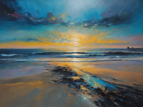 Het strand bij zonsopkomst