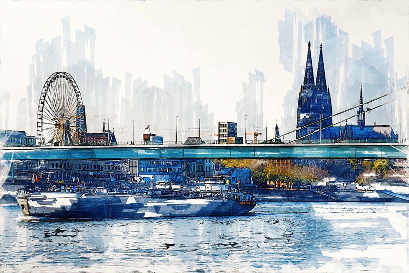Keulen Panorama met schip Artdesign van Michael Bartsch