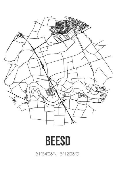 Beesd (Gelderland) | Landkaart | Zwart-wit van Stad & Wand