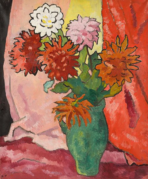 Louis Valtat - Dahlia's, groene pot (circa 1942) van Peter Balan