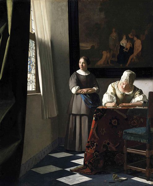 Schrijvende vrouw met dienstbode, Johannes Vermeer  - ca. 1670 van Het Archief