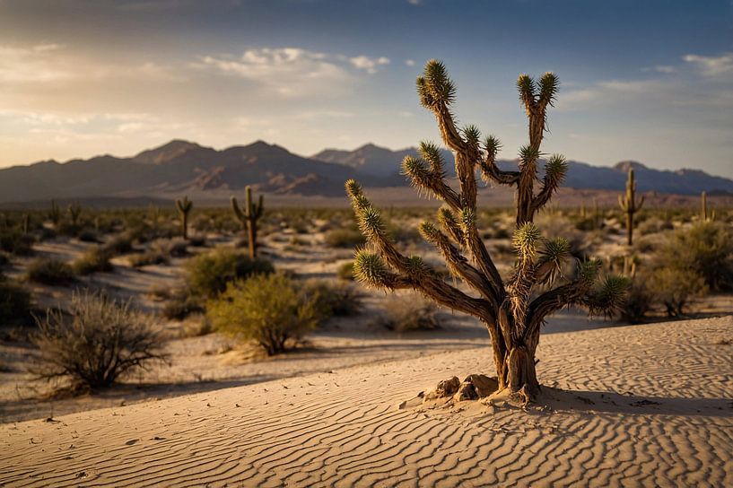 Wüstenlandschaft bei Sonnenuntergang mit Bergen von Art & Soul Creations