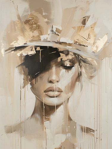 Modern abstract portret in goud