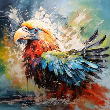 Blij Schilderij: Kleurrijke Vogel Abstract van Surreal Media