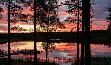 zonsondergang over zweeds meer van Jan Fritz