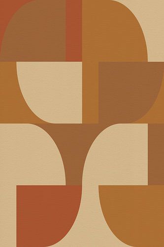 Geometrische retro kunst. Abstracte vormen in oker, bruin, terracotta.