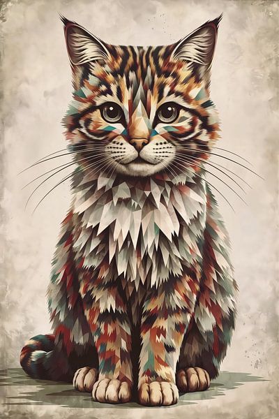 Cubist cat colourful illustration by Art & Soul Creations