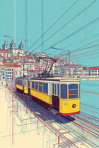 Yellow tram in the cityscape