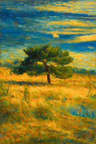 Een krachtige boom in weids landschap