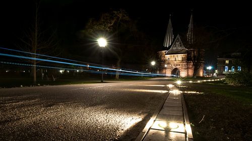 Atmospheric night photo of old City gate 