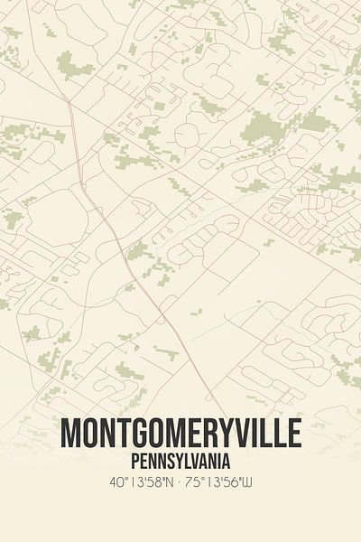 Vintage landkaart van Montgomeryville (Pennsylvania), USA. van Stad & Wand