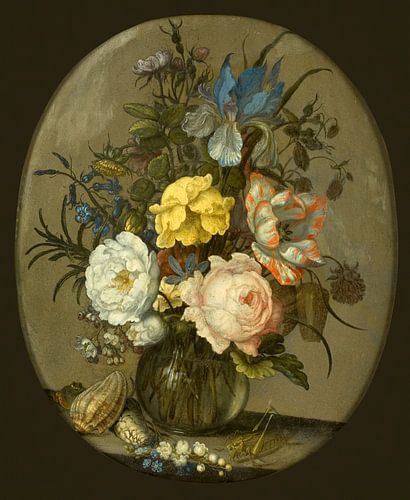 Flowers in a glass vase, Balthasar van der Ast