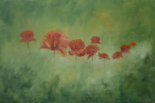 Ein lebhaftes Mohnblumen-Gemälde voller Farbe und sommerlicher Energie