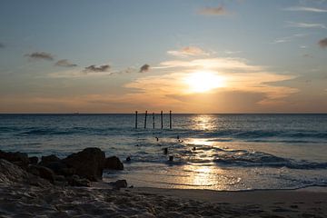 Coucher de soleil au bord de la mer à Aruba sur Joke Absen