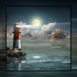 Phare et voilier sous éclairage