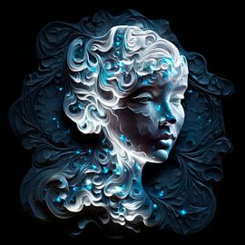 Marble bust in delft blue by DNH Expressions