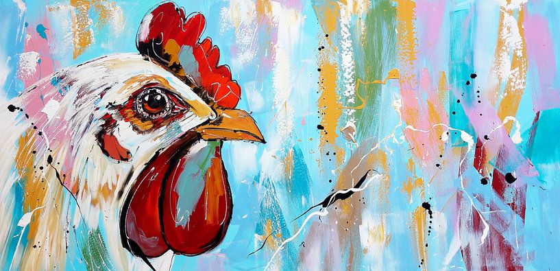 Huhn in Pastell Farben von Vrolijk Schilderij