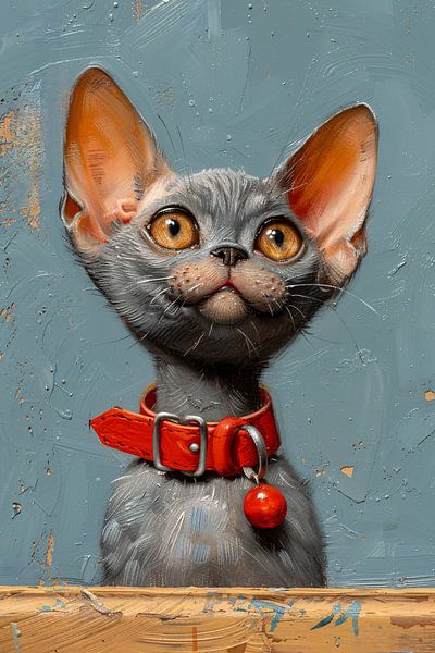 Niedliche graue Katze mit rotem Halsband von Art & Soul Creations
