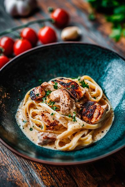 Pasta mit Hähnchen in cremiger Sauce von Poster Art Shop