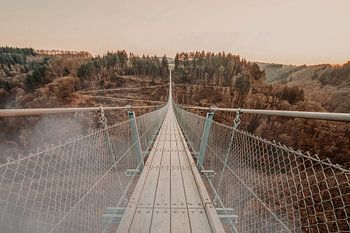 Pont suspendu dans le brouillard