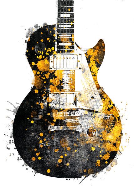 Gitarre 33 music art schwarz und gold #guitar #music von JBJart Justyna Jaszke