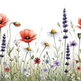 Summer Meadow Harmony: Vibrant Wildflower Field Watercolor by Syapaat syapaat