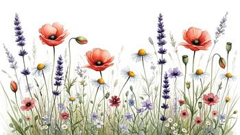 Sommerwiese Harmonie: Lebendiges Wildblumenfeld Aquarell