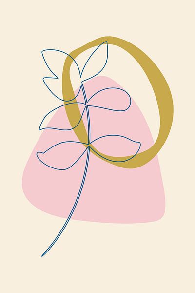 Modern boho botanical. Leaves in pastel colors. Pink, gold, beige 1 by Dina Dankers