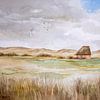 Aquarel duinlandschap met schapenboet op het Waddeneiland Texel. van Galerie Ringoot