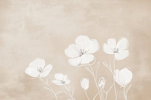 Zarte Blumen in Strichzeichnung auf Hellbraun