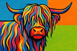 Pop-Art-Highlander mit langen Hörnern von Art & Soul Creations