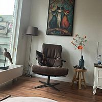 Klantfoto: Kleurrijke Katten en Bloemen van Preet Lambon, op canvas