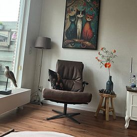 Klantfoto: Kleurrijke Katten en Bloemen van Preet Lambon, op canvas