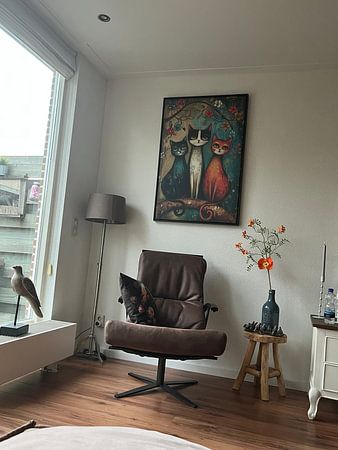 Chats et fleurs colorés