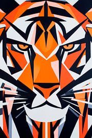 Geometrische tijger in felle kleuren van Poster Art Shop