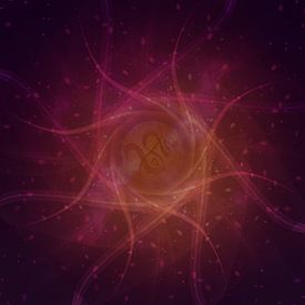 Kosmische Harmonie: Quadratischer Leinwanddruck mit Goldenem Seelensymbol von ADLER & Co / Caj Kessler