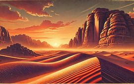 Affiche vintage de Jordanie, désert de Wadi Rum sur Chromatic Fusion Studio