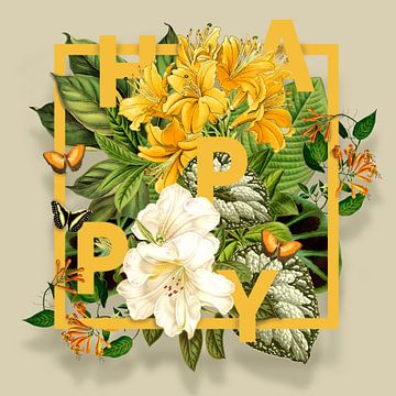 'Happy' in Botanical Yellow by Behindthegray