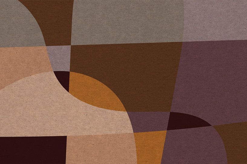 Gelbe, rosa und braune organische Formen. Moderne abstrakte retro-geometrische Kunst in warmen Paste von Dina Dankers