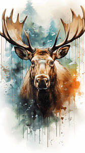 Porträt eines Elches, Aquarellkunst, vertikales Design